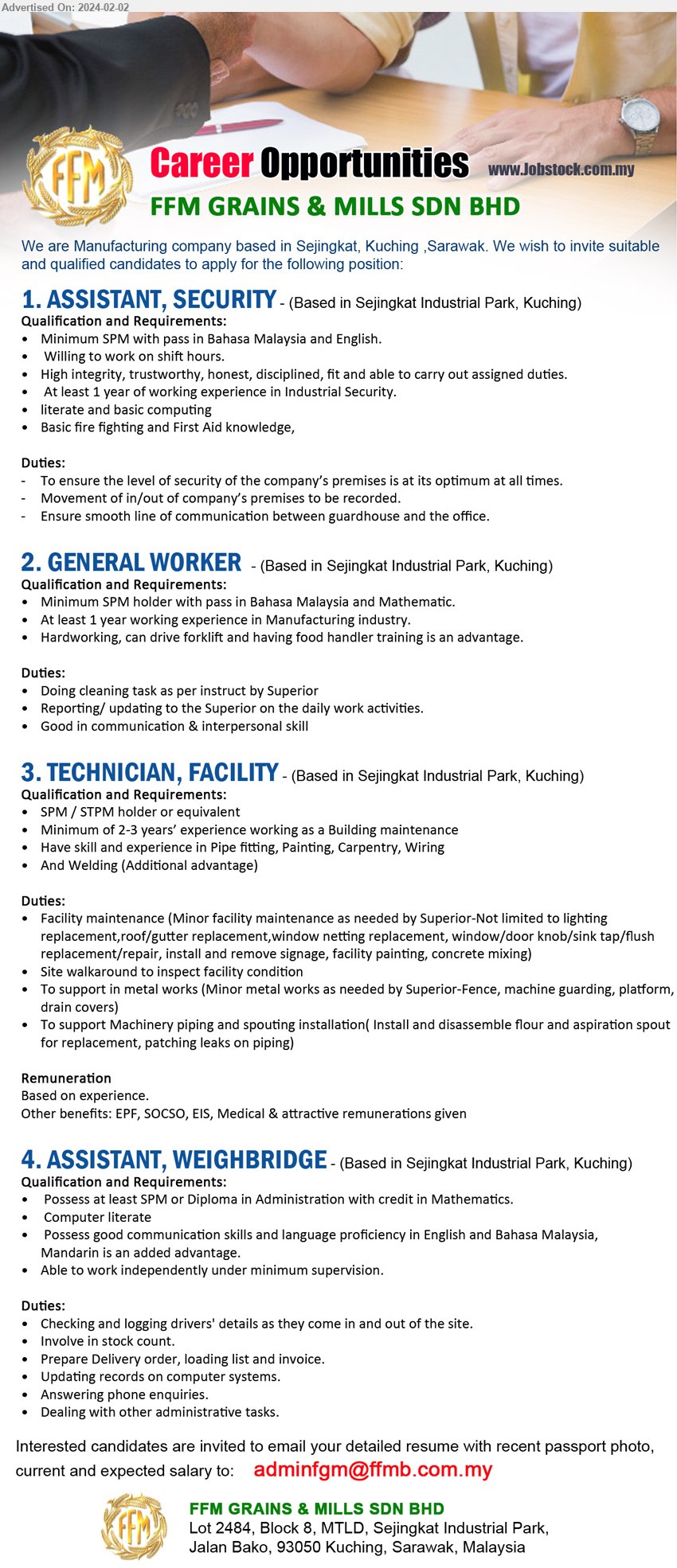 Advertisement Detail FFM GRAINS & MILLS SDN BHD