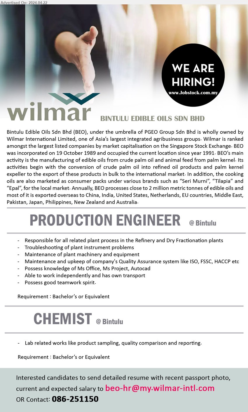 Advertisement Detail BINTULU EDIBLE OILS SDN BHD