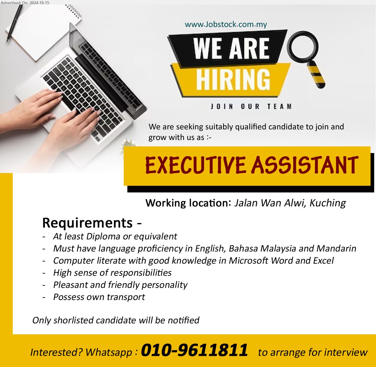 Advertiser executive assistant